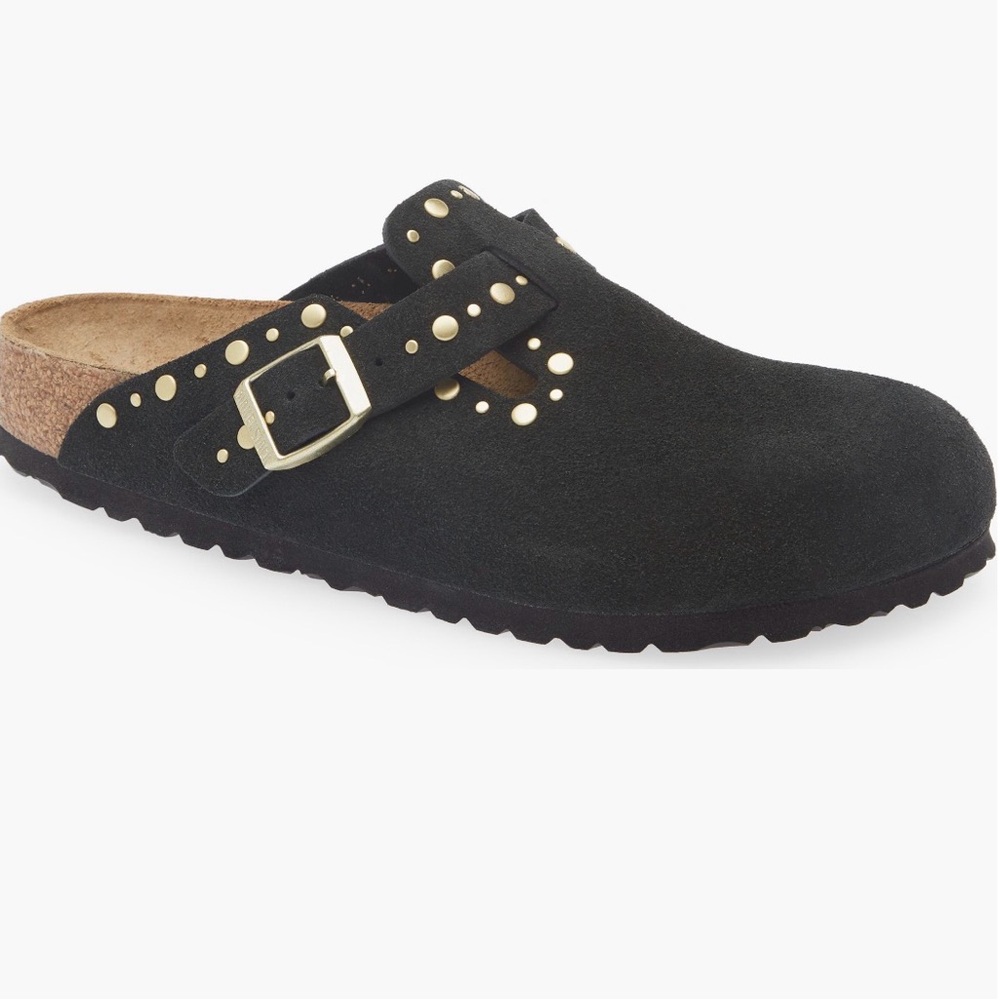 Birkenstock Black Suede Studded Boston Clog NEW
